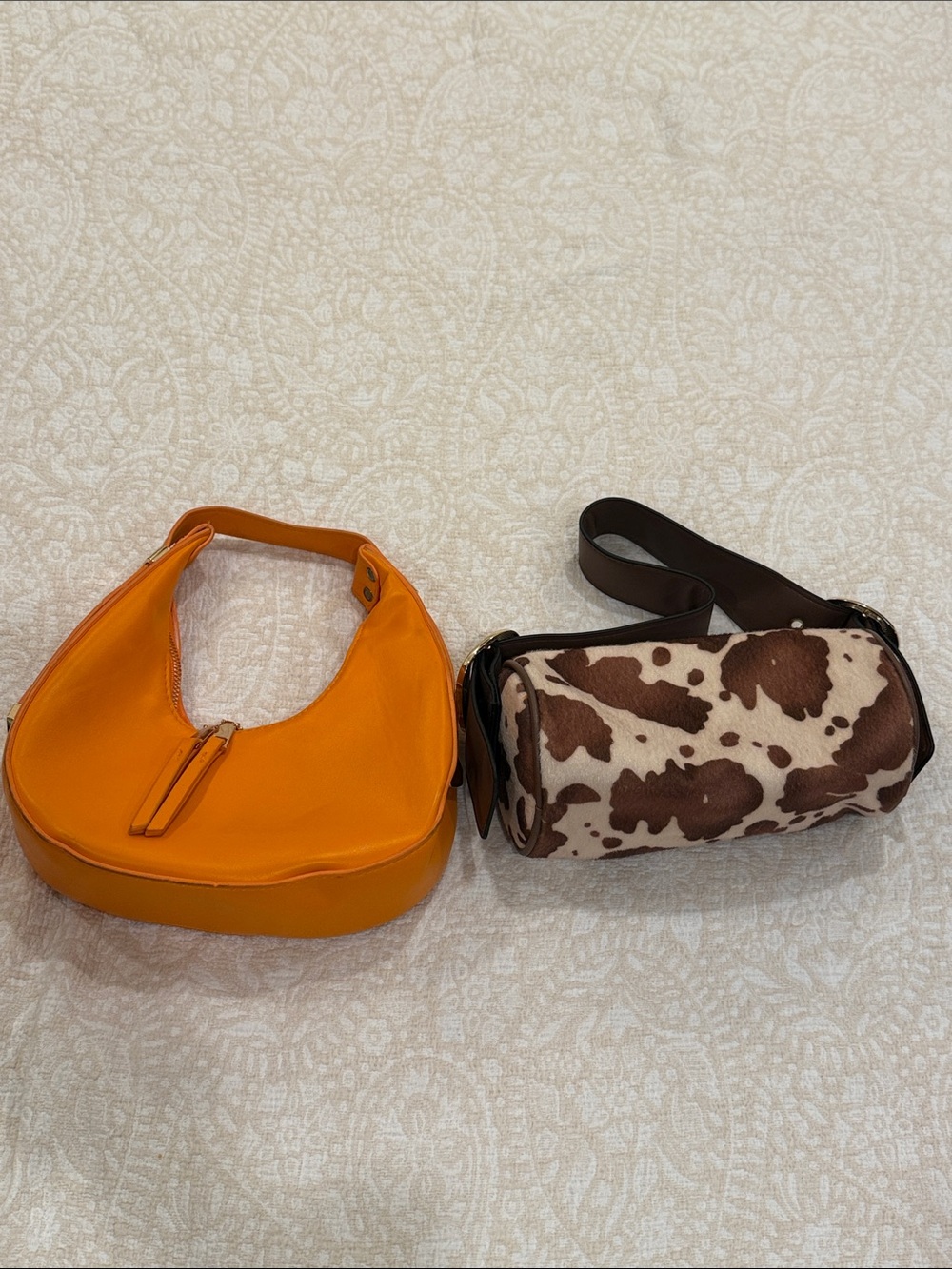 Y2K Shoulder Bag Bundle Orange Crescent & Cow Print